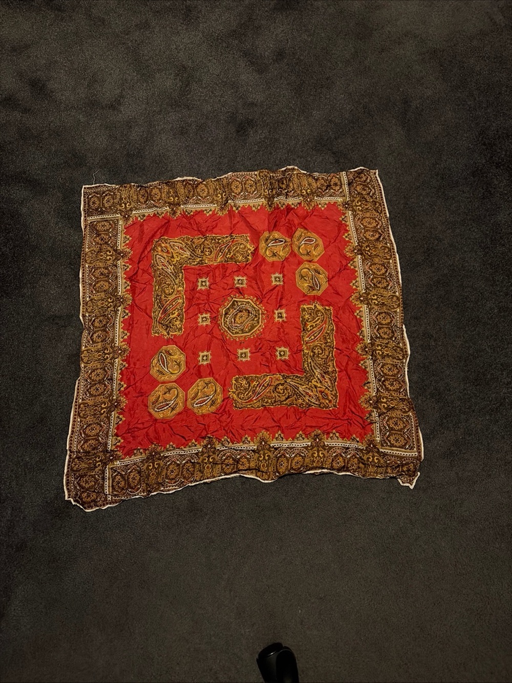 Vintage Square Red Gold scarf paisley ornamental medallion 30”